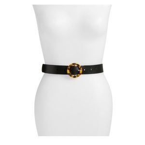 Halogen black and tortoise leather belt 1X